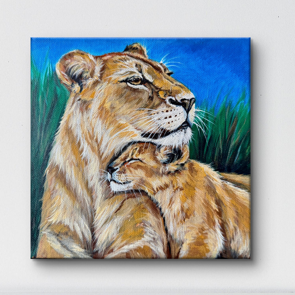 The Lioness & Her Cub / 20 × 20 cm