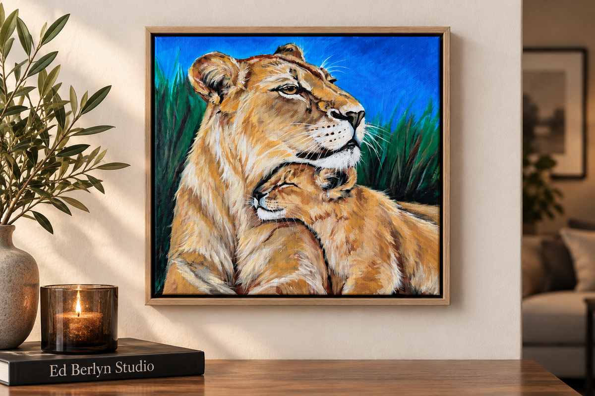 The Lioness & Her Cub / 20 × 20 cm