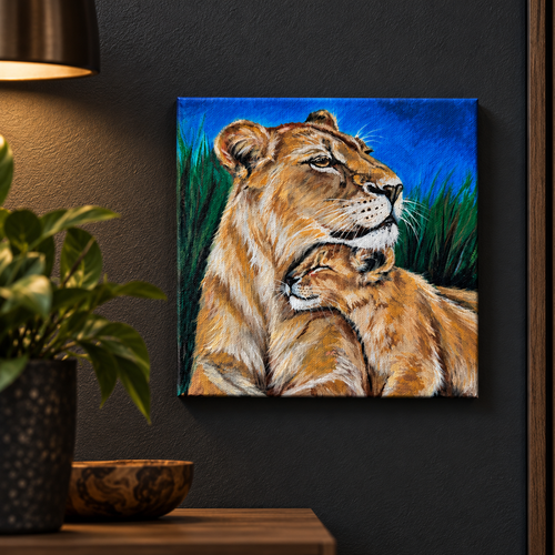 The Lioness & Her Cub / 20 × 20 cm